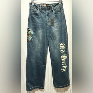 Ed Hardy Denim Wide Leg Jeans Embroidered
Y2K Women's Size 28
